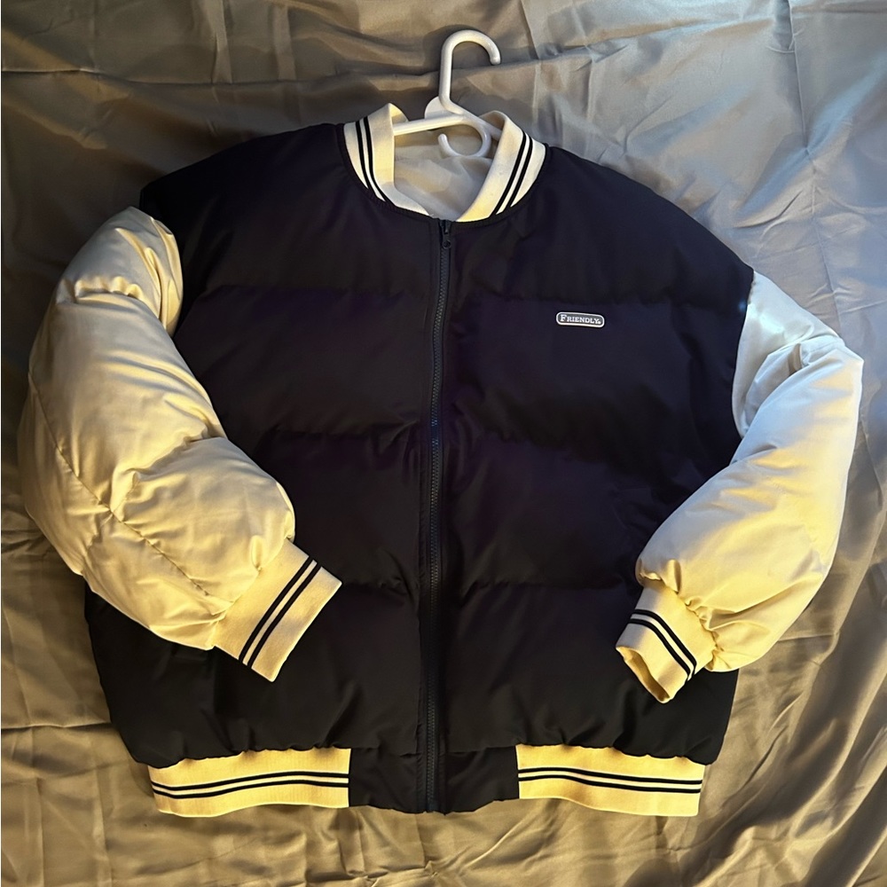 Unisex Navy Varsity Puffer Coat
